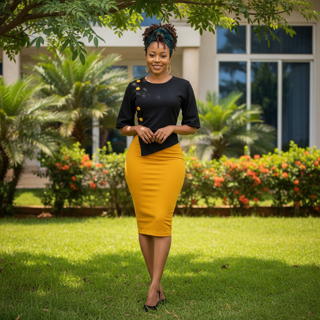 Women's Black & Mustard Two-Piece Co-ord Set – Nigerian Female Model