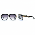 Unisex black aviator sunglasses with gold hardware – front and side ghost mannequin view on white background