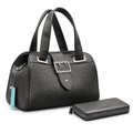 Charcoal pebbled handbag with matching purse on white