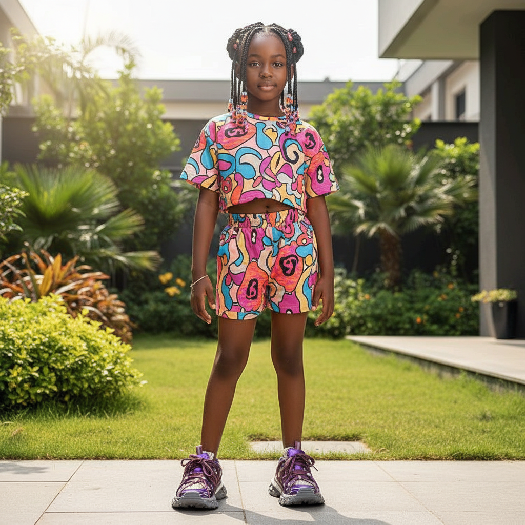Nigerian girl wearing purple chunky cage track sneakers lifestyle shot