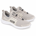 Pair of light grey mesh toggle-lace men's trainers on white