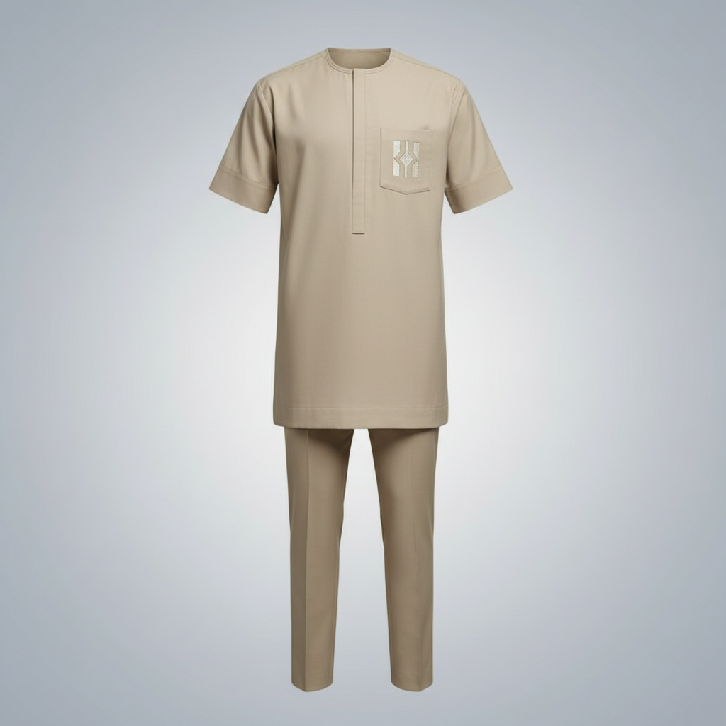 Ghost mannequin khaki embroidered-pocket senator set