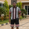Nigerian male model wearing Men's Black Vertical Stripe Knit Co-Ord Set