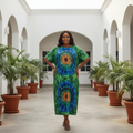 Green Tie-Dye Mandala Midi Dress - Front Model View