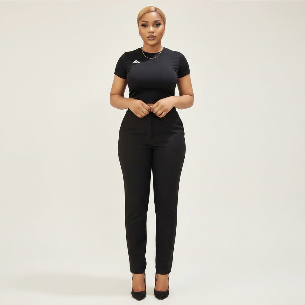 Women's Crew-Neck Short-Sleeve Fitted Crop Tee - Nigerian Female Model