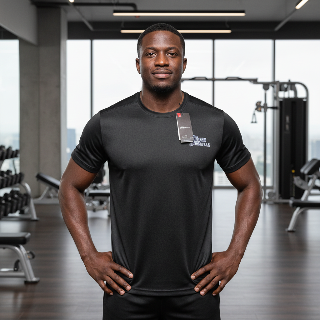 Black Nigerian male model wearing black graphic sport jersey