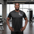 Black Nigerian male model wearing black graphic sport jersey