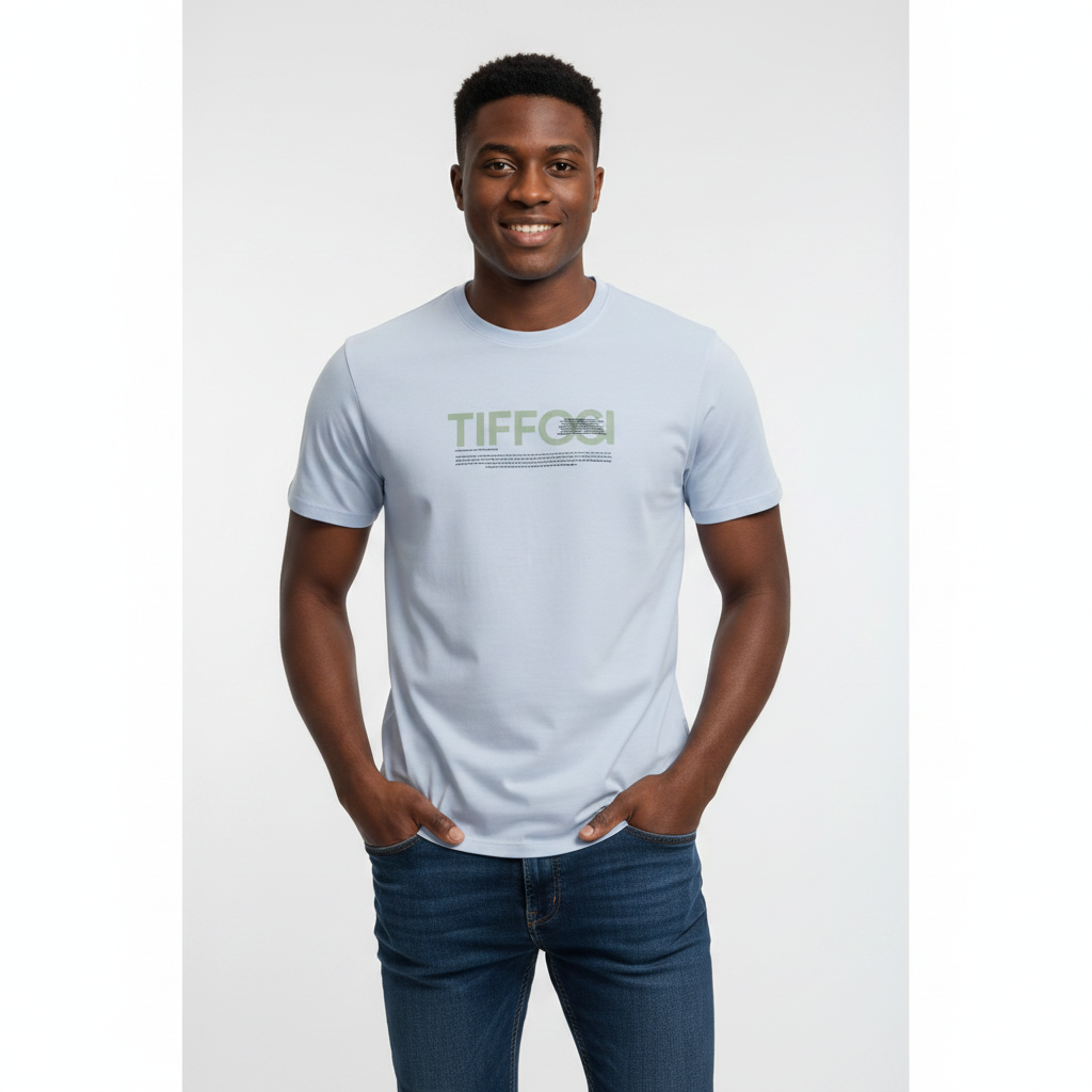 Light Blue Graphic Tee – Front Model