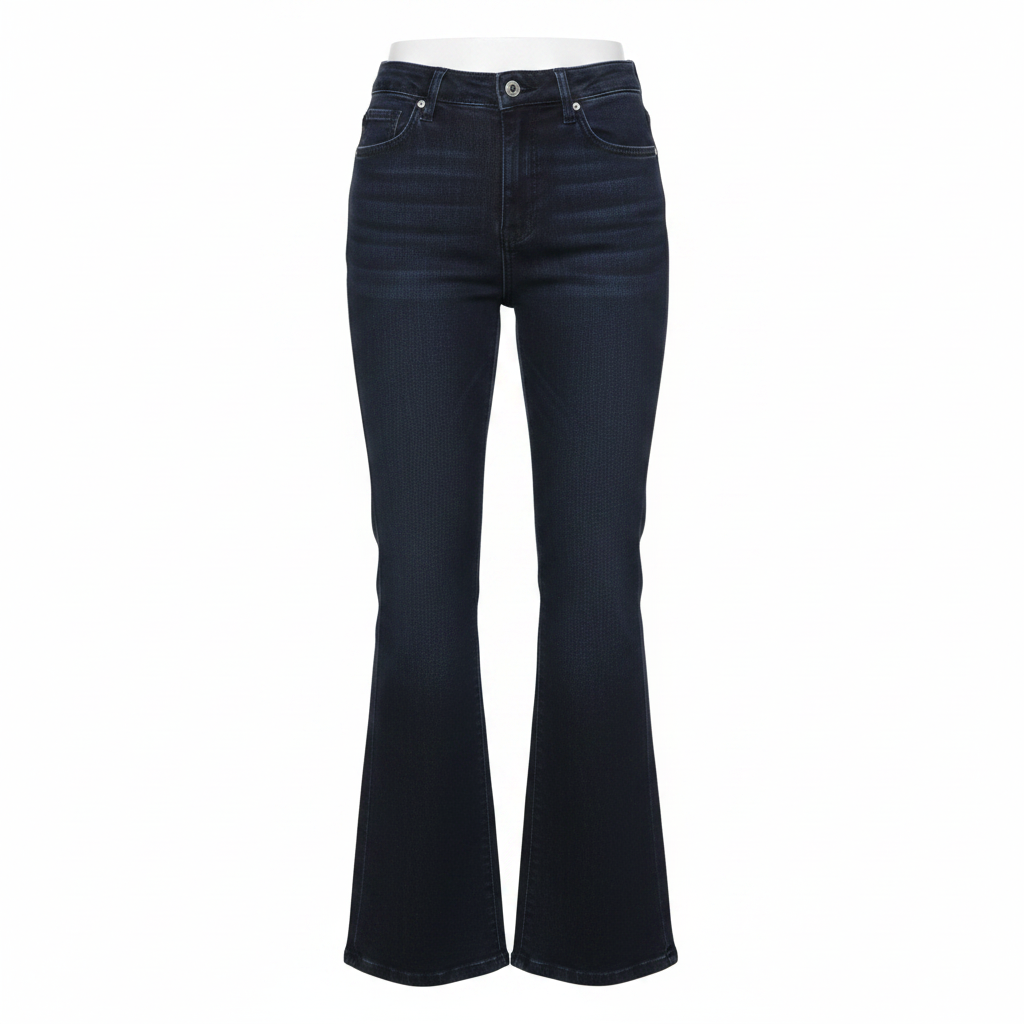 Navy Blue High-Waist Flare Denim Jeans - Ghost Mannequin Front