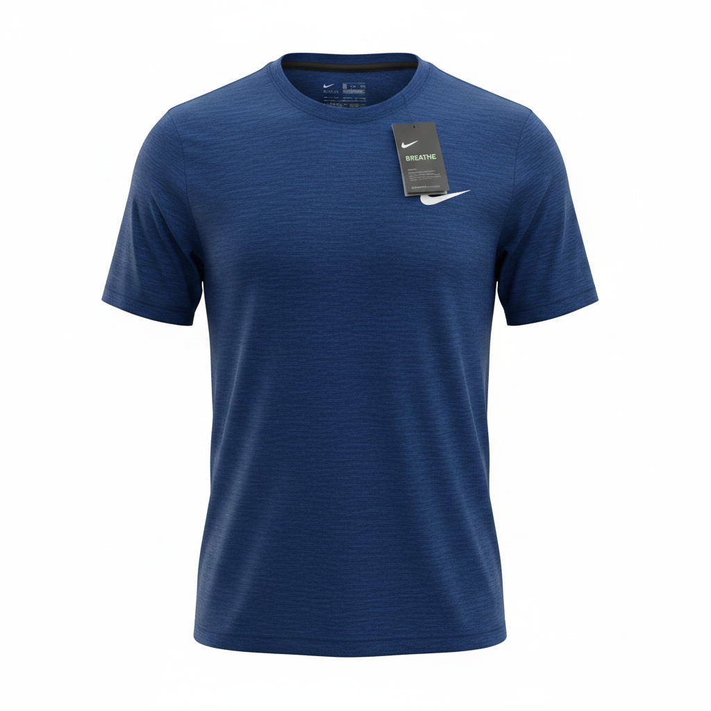 Men's deep royal blue heathered athletic performance tee – ghost mannequin front view