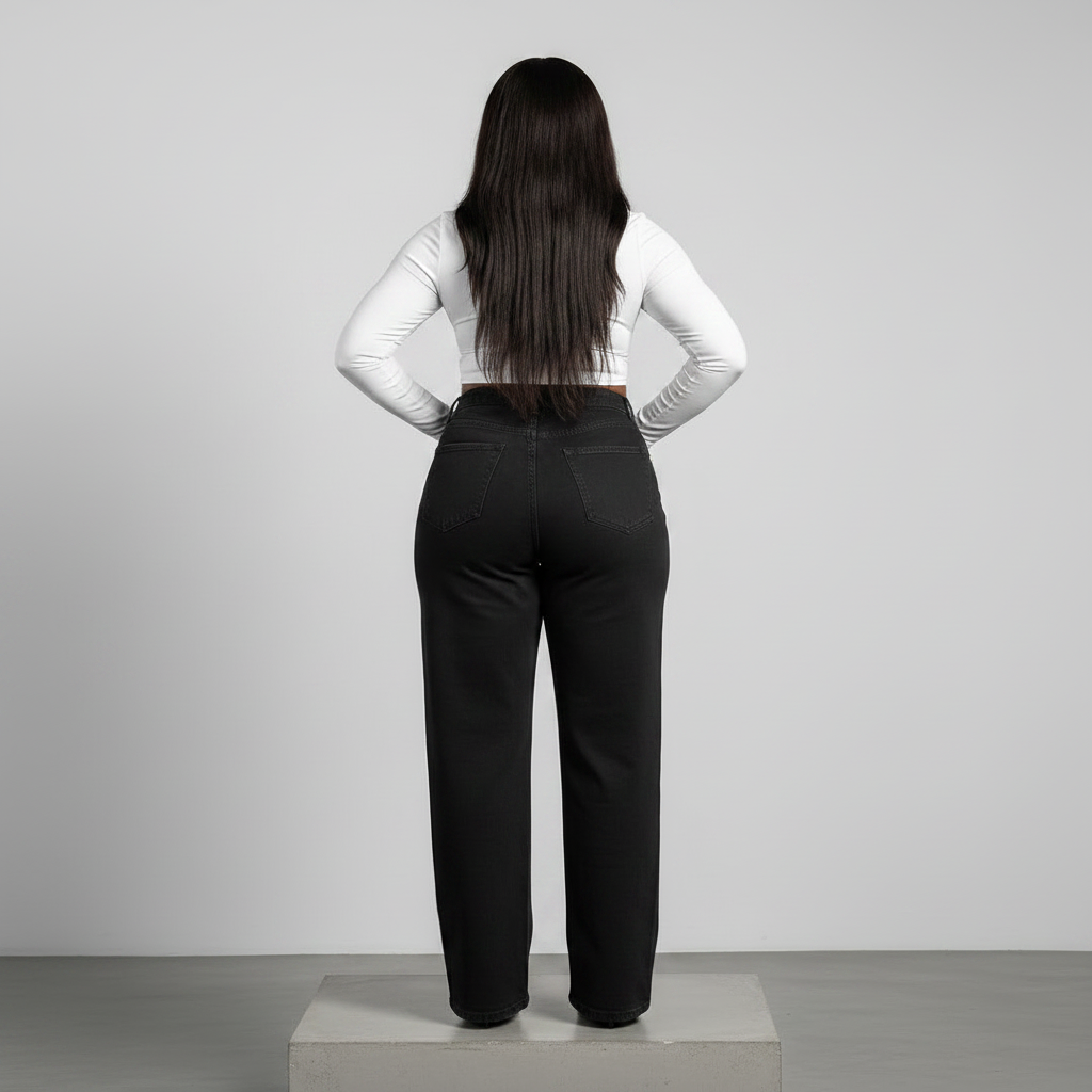 Black High-Waist Wide-Leg Jeans – Model Back
