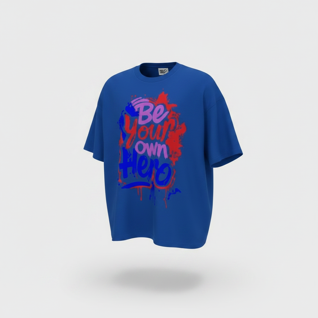 Blue graffiti print tee front view