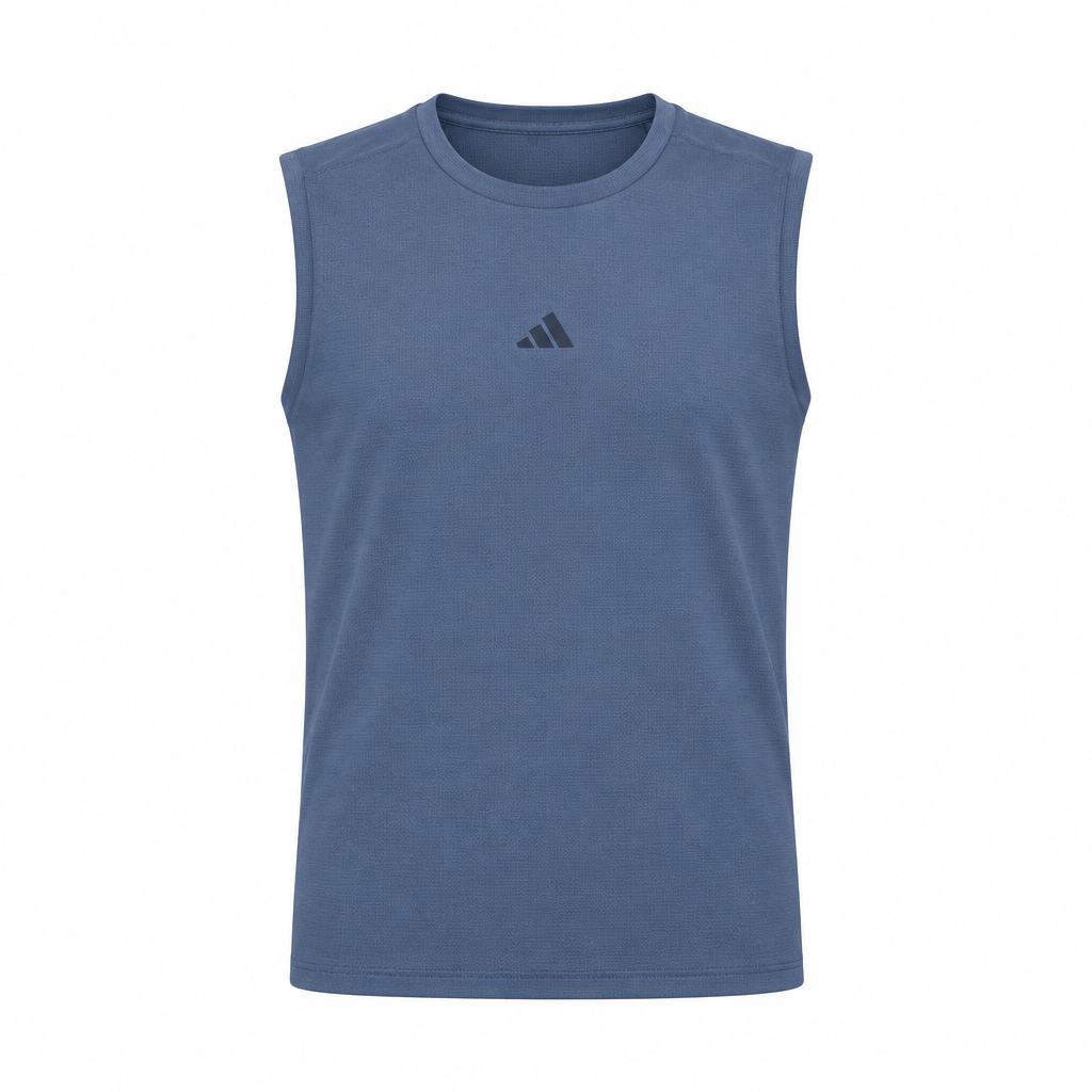 Blue-grey sleeveless top, reconstructed unfolded mannequin view