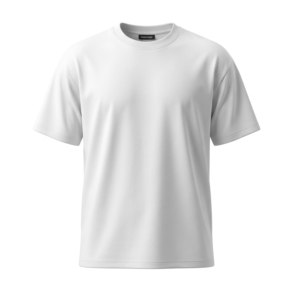 Plain white crew-neck T-shirt with short sleeves on an invisible mannequin