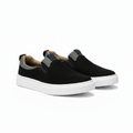 Men's black nubuck leather slip-on sneakers with white sole – pair shot