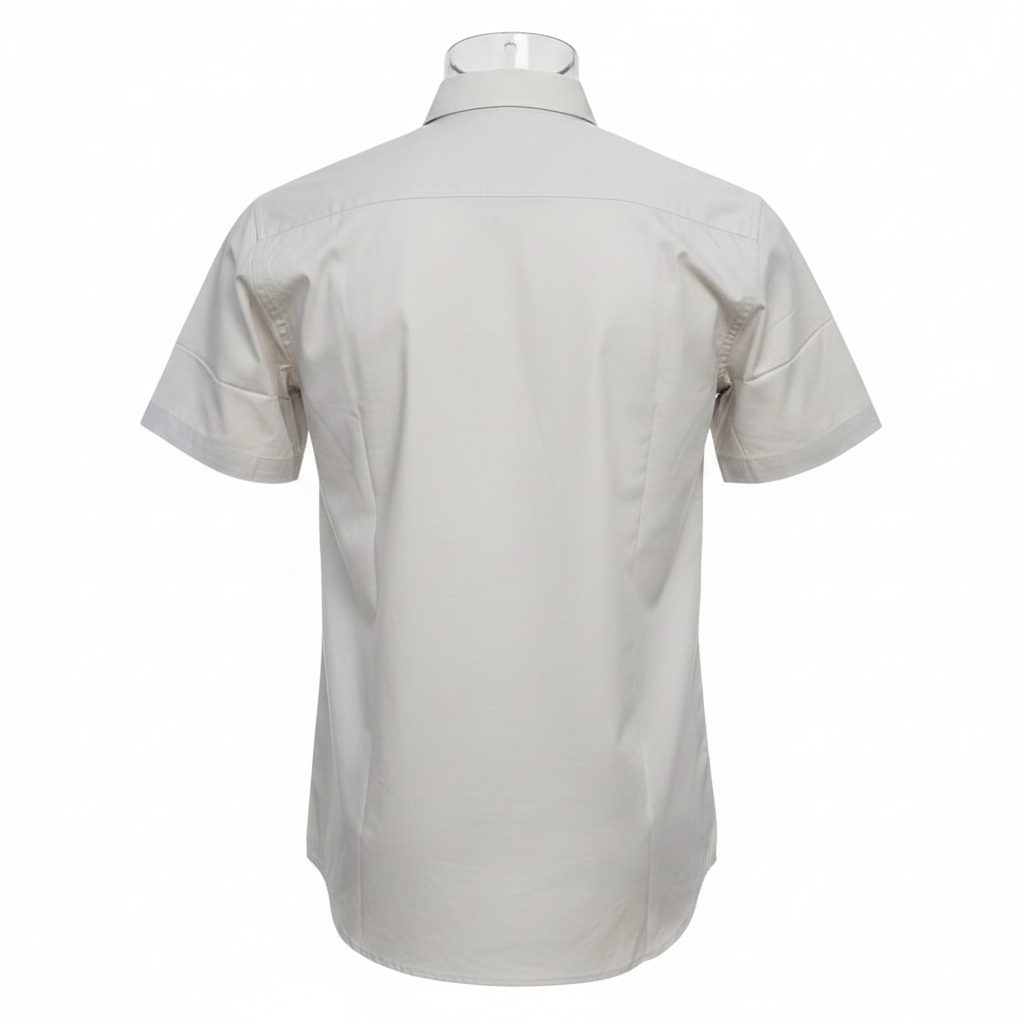 Light Grey Striped Short-Sleeved Shirt - Ghost Mannequin Back
