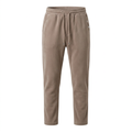 Taupe elastic-waist drawstring trousers, front view on white