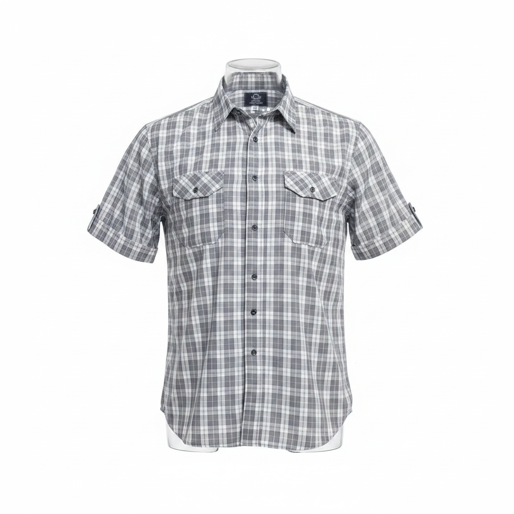 Grey White Plaid Short-Sleeved Shirt - Ghost Mannequin