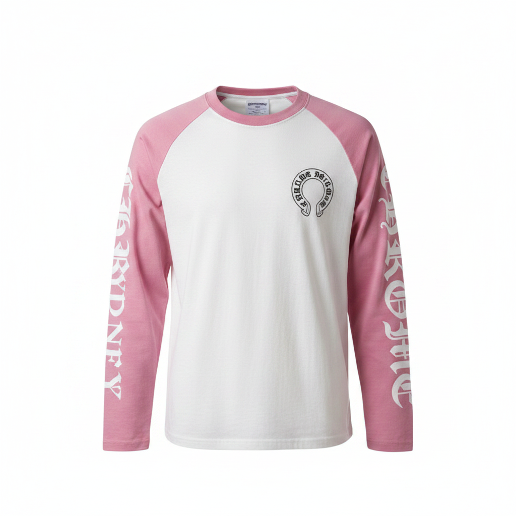 Men's Gothic Print Raglan Long Sleeve Shirt – Ghost Mannequin Pink Front View