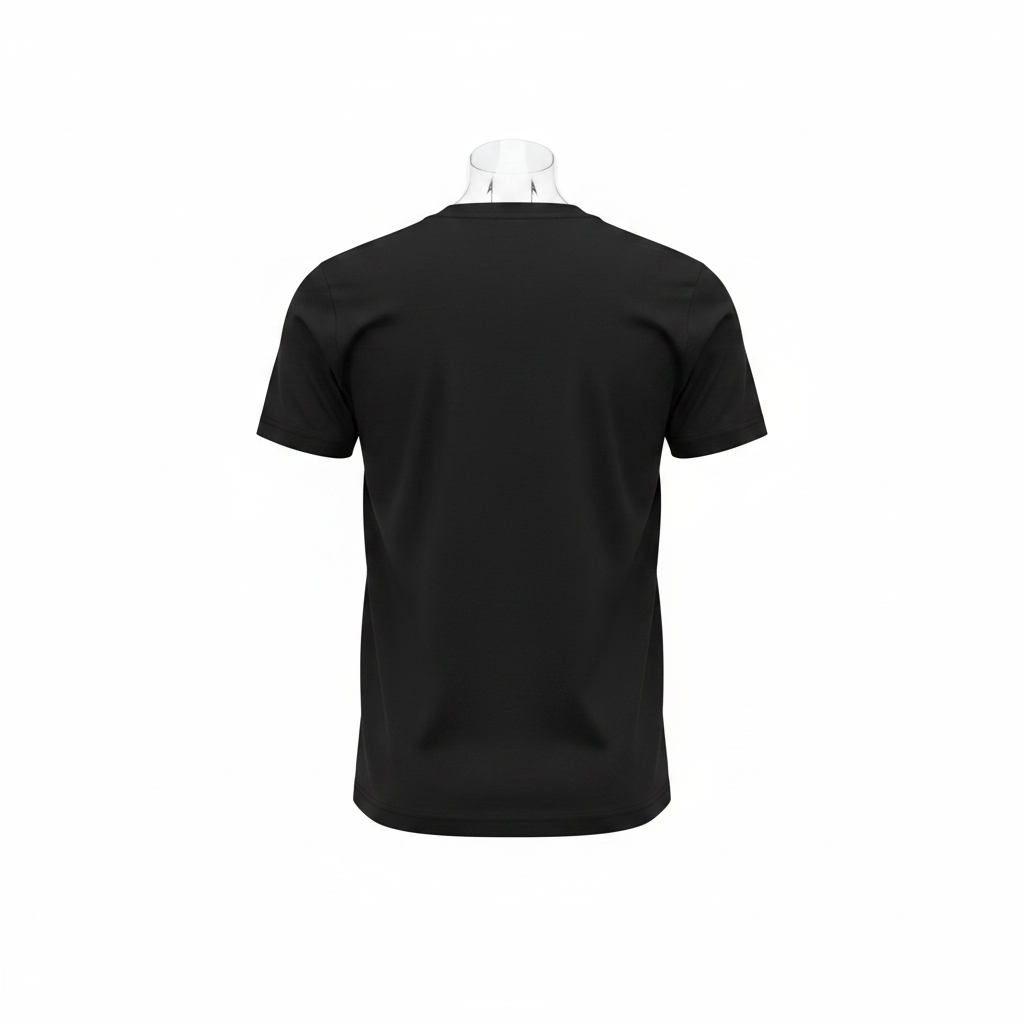 Ghost mannequin back view of black T-shirt