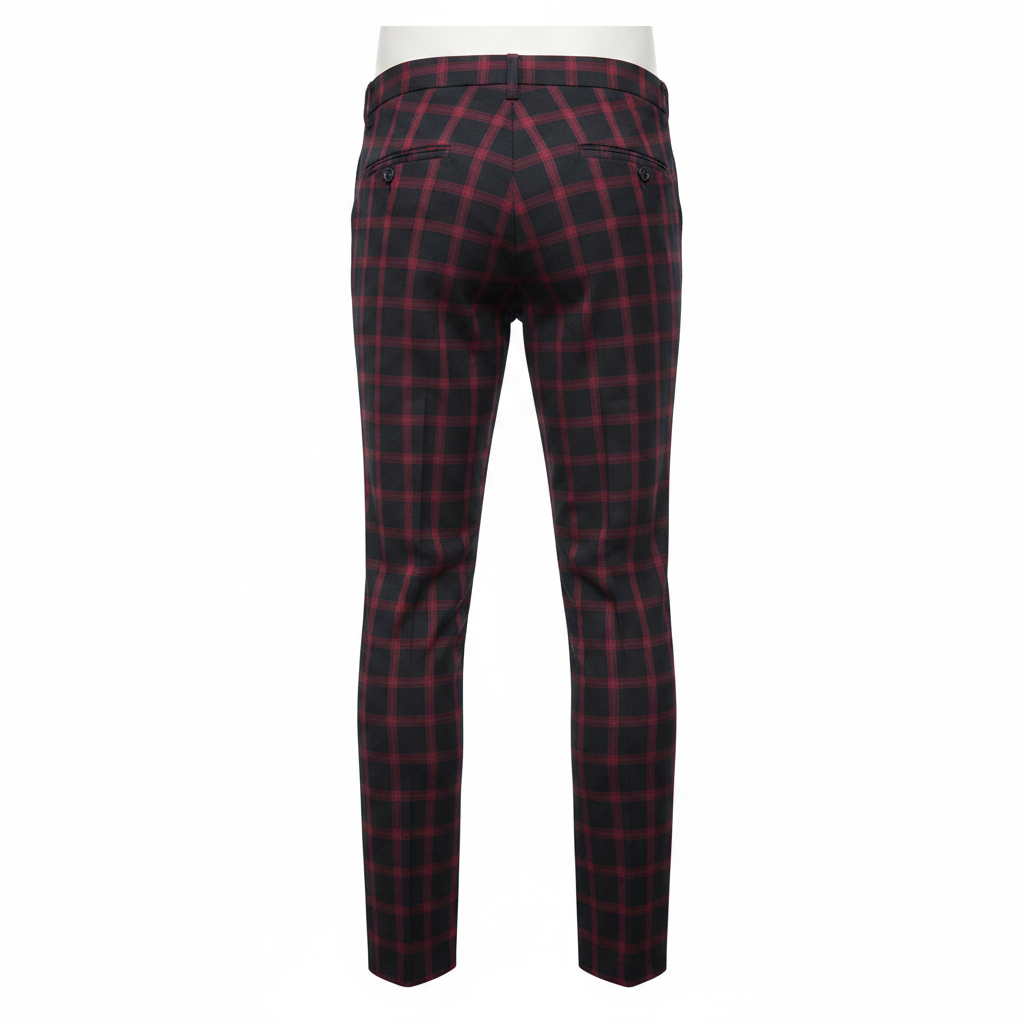 Black Burgundy Windowpane Trousers – Back Ghost Mannequin