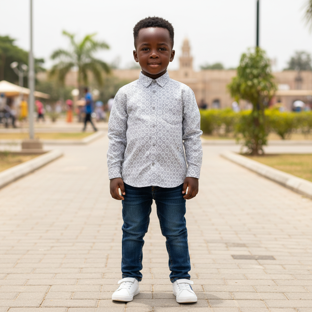 Boys Grey Medallion Print Shirt - Front View