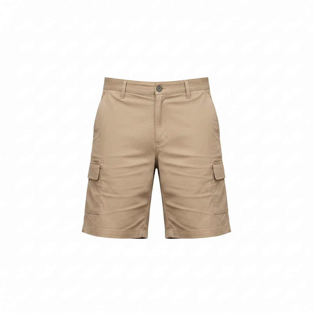 Khaki Cargo Shorts – Front Ghost Mannequin