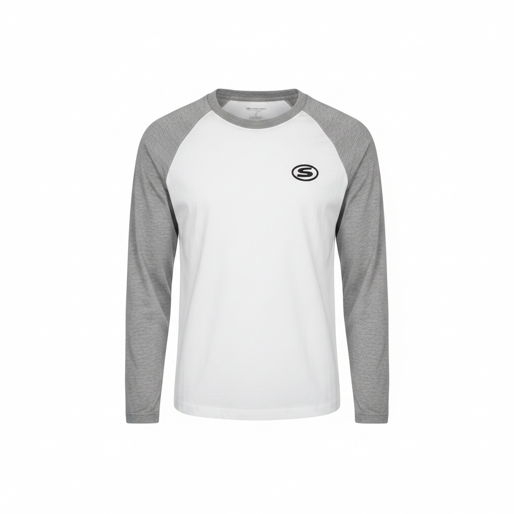 Men's Raglan Long Sleeve Shirt – Ghost Mannequin Grey Sleeves Front View