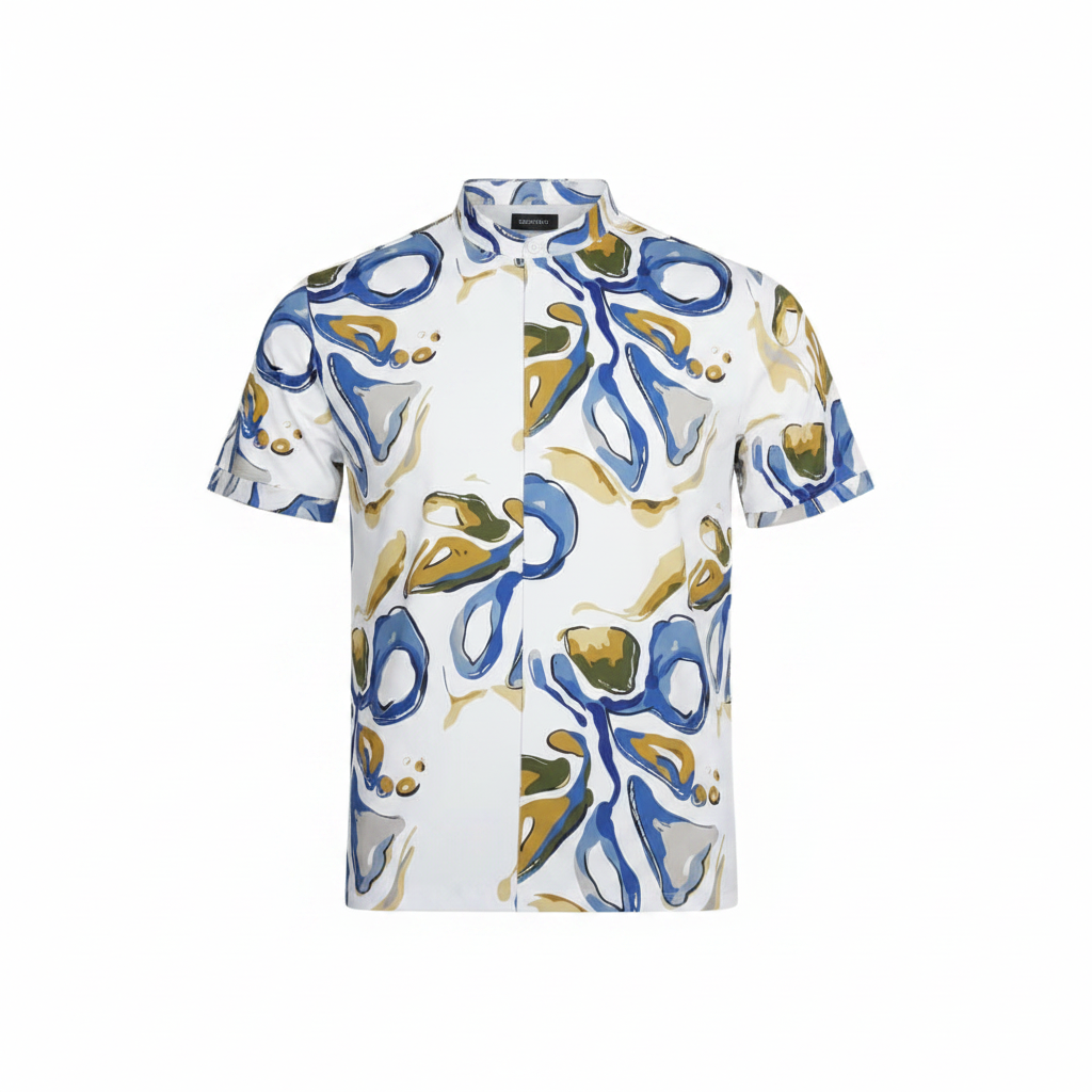 Abstract Swirl Print Short-Sleeved Shirt - Ghost Mannequin