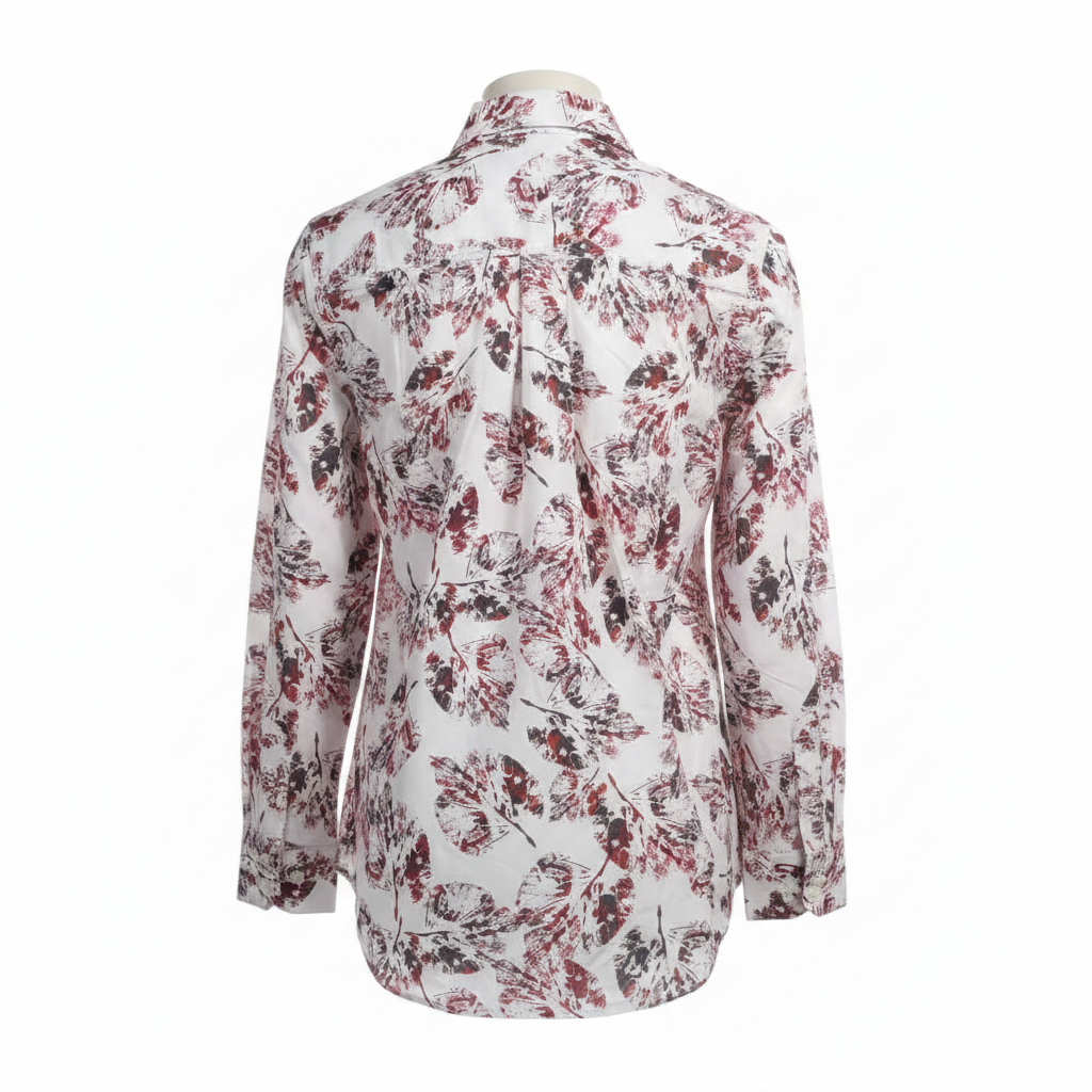White floral leaf print long-sleeved shirt ghost mannequin back view