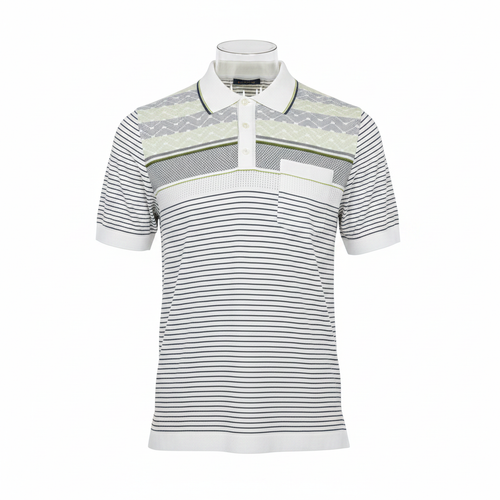 White Multi-Texture Chevron Yoke Polo Shirt - Ghost Mannequin