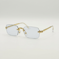AI-edited gold-tone rimless rectangular fashion eyeglasses with lightly tinted lenses