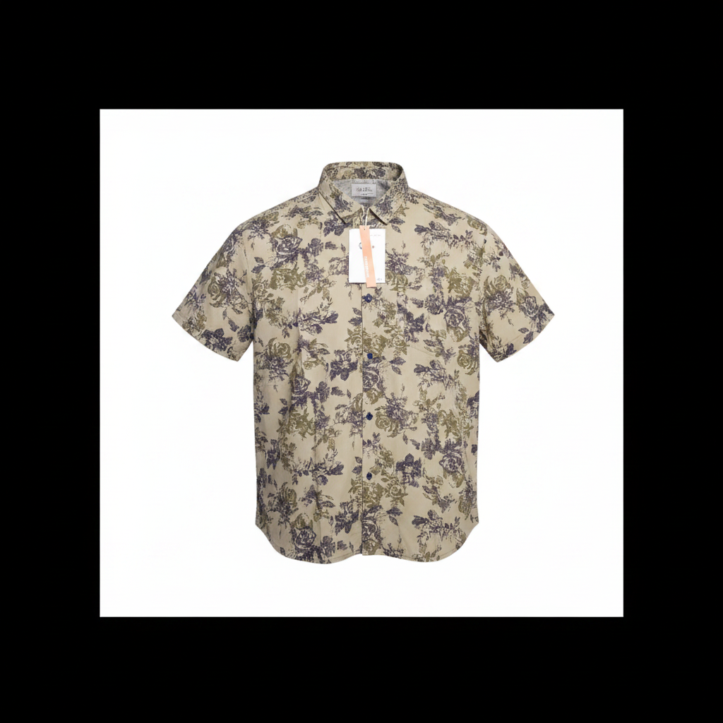 Khaki Rose Floral Print Short-Sleeved Shirt - Ghost Mannequin