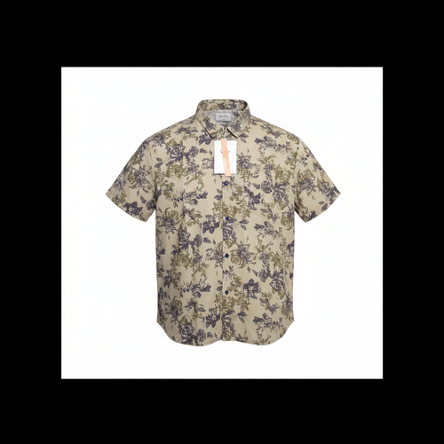 Khaki Rose Floral Print Short-Sleeved Shirt - Ghost Mannequin