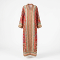 Full-length red paisley floral-border abaya ghost mannequin catalogue view