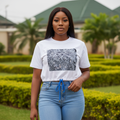 Model Front – White Paisley Panel Crapo Top