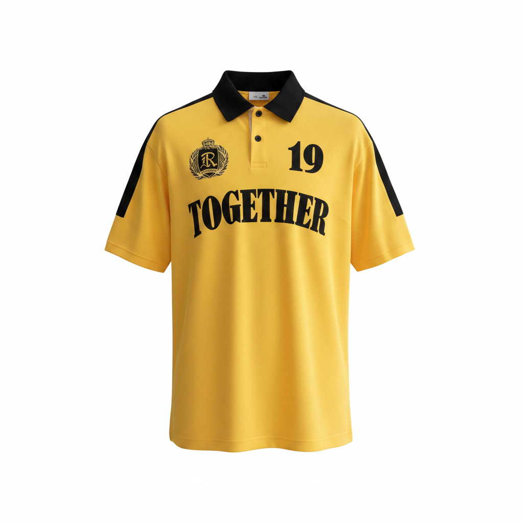 Men's Yellow Together Graphic Polo Shirt - Ghost Mannequin Front View