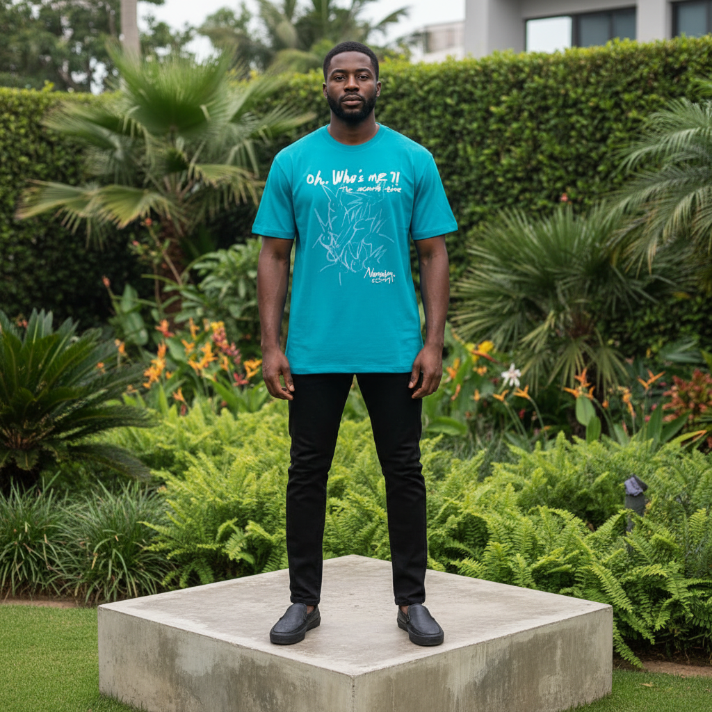 Teal Abstract Graphic Short-Sleeved Shirt - Model Front