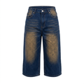 Vintage-wash dark indigo wide-leg denim Bermuda shorts on white