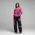 Neon Pink Black Mesh Graphic Co-ord Set - Model Front View