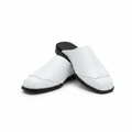 White leather cross-strap mule slipper ghost mannequin product shot, plain white background