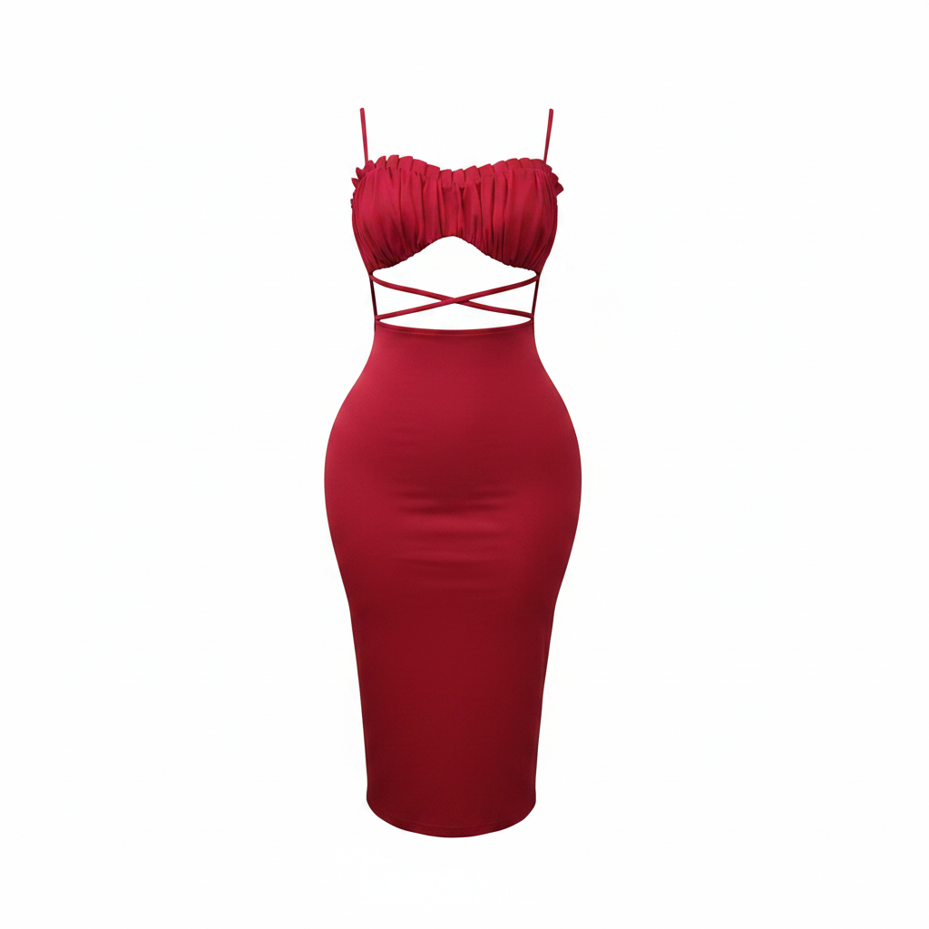 Red Cut-Out Criss-Cross Midi Dress – Ghost Mannequin