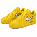 Pair of yellow low-top sneakers with silver-white contrast-stitched side motif
