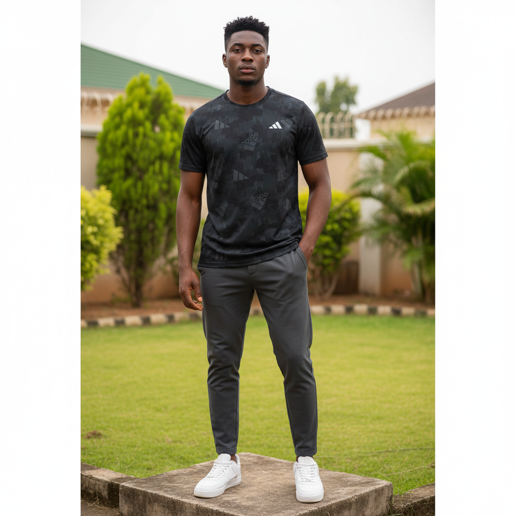 Men's Black All-Over Tonal Camo-Print Athletic T-Shirt – Nigerian Male Model