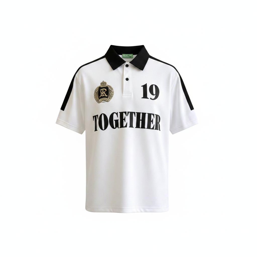 Men's White Together Graphic Polo Shirt - Ghost Mannequin Front View