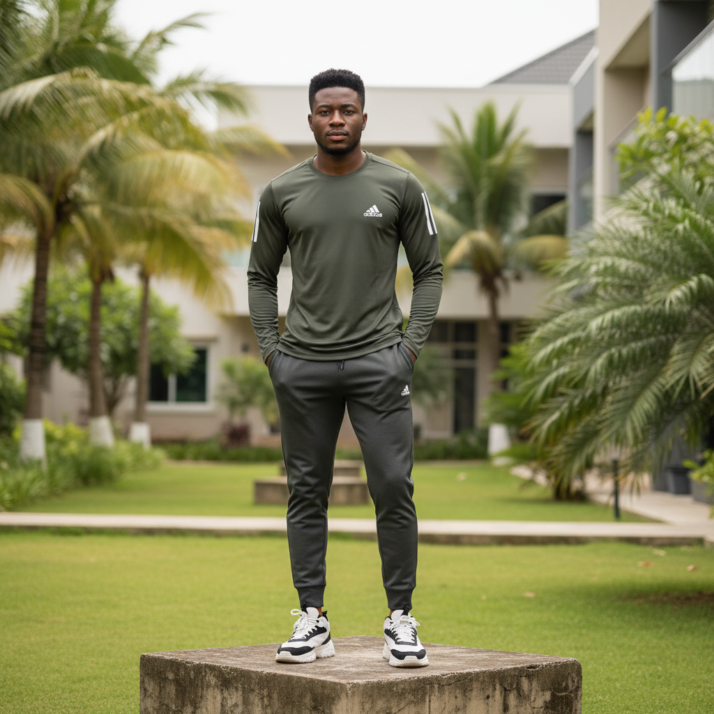 Men's Olive Green Long-Sleeve Athletic Performance Shirt – Nigerian Male Model