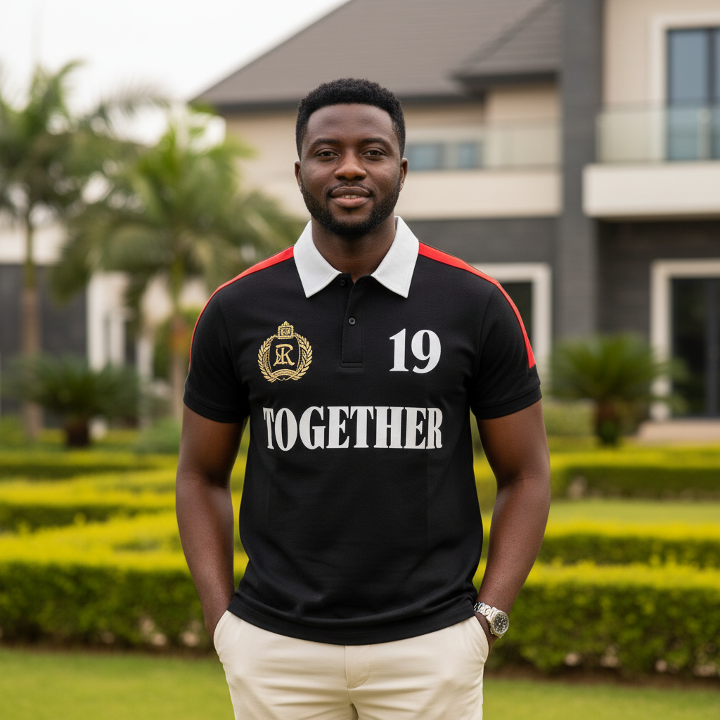 Men's Black Together Graphic Polo Shirt - Nigerian Male Model