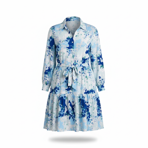 Azure Watercolour Floral Shirt Dress – Blue – Ghost Mannequin