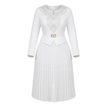 White embellished tiered pleated midi gown on an invisible mannequin