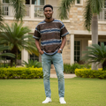 Nigerian male model wearing men's dark brown wavy stripe print shirt